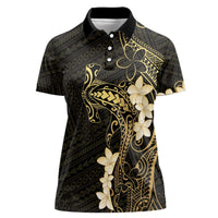Black and Gold Hawaii Women Polo Shirt Hammerhead Shark Tattoo Curve Polynesian - Polynesian Pride