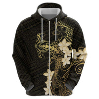 Black and Gold Hawaii Zip Hoodie Hammerhead Shark Tattoo Curve Polynesian - Polynesian Pride