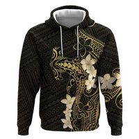 Black and Gold Hawaii Zip Hoodie Hammerhead Shark Tattoo Curve Polynesian - Polynesian Pride
