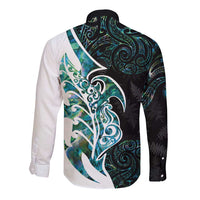 Proud Aotearoa Long Sleeve Button Shirt Maori Silver Fern Mix Paua Shell Pattern