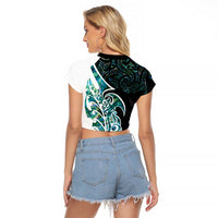 Proud Aotearoa Raglan Cropped T Shirt Maori Silver Fern Mix Paua Shell Pattern LT14 - Polynesian Pride