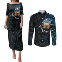 Personalized New Zealand Darts Beer Couples Matching Puletasi and Long Sleeve Button Shirt Paua Shell Aotearoa Maori Tattoo LT14 Black - Polynesian Pride