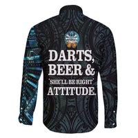 Personalized New Zealand Darts Beer Family Matching Off Shoulder Short Dress and Hawaiian Shirt Paua Shell Aotearoa Maori Tattoo - Polynesian Pride