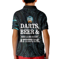 Personalized New Zealand Darts Beer Kid Polo Shirt Paua Shell Aotearoa Maori Tattoo LT14 - Polynesian Pride