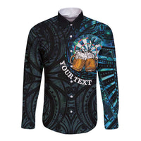 Personalized New Zealand Darts Beer Long Sleeve Button Shirt Paua Shell Aotearoa Maori Tattoo LT14 Unisex Black - Polynesian Pride