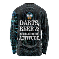 Personalized New Zealand Darts Beer Long Sleeve Shirt Paua Shell Aotearoa Maori Tattoo LT14 - Polynesian Pride
