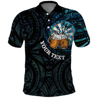 Personalized New Zealand Darts Beer Polo Shirt Paua Shell Aotearoa Maori Tattoo LT14 Black - Polynesian Pride