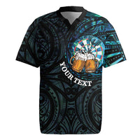 Personalized New Zealand Darts Beer Rugby Jersey Paua Shell Aotearoa Maori Tattoo LT14 Black - Polynesian Pride