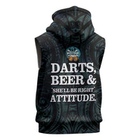 Personalized New Zealand Darts Beer Sleeveless Hoodie Paua Shell Aotearoa Maori Tattoo - Polynesian Pride