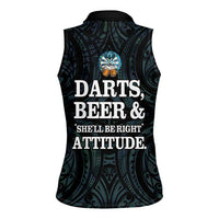 Personalized New Zealand Darts Beer Women Sleeveless Polo Shirt Paua Shell Aotearoa Maori Tattoo LT14 - Polynesian Pride