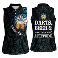 Personalized New Zealand Darts Beer Women Sleeveless Polo Shirt Paua Shell Aotearoa Maori Tattoo LT14 - Polynesian Pride