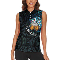Personalized New Zealand Darts Beer Women Sleeveless Polo Shirt Paua Shell Aotearoa Maori Tattoo LT14 - Polynesian Pride