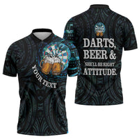 Personalized New Zealand Darts Beer Zipper Polo Shirt Paua Shell Aotearoa Maori Tattoo LT14 - Polynesian Pride