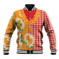 Prince Kuhio Aloha Hawaii Baseball Jacket Plumeria Ilima Lei Palaka Motifs