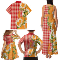 Prince Kuhio Aloha Hawaii Family Matching Tank Maxi Dress and Hawaiian Shirt Plumeria Ilima Lei Palaka Motifs