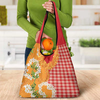 Prince Kuhio Aloha Hawaii Grocery Bag Plumeria Ilima Lei Palaka Motifs