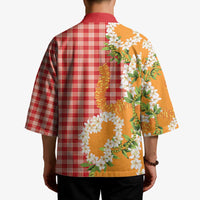 Prince Kuhio Aloha Hawaii Kimono Plumeria Ilima Lei Palaka Motifs