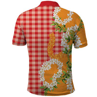 Prince Kuhio Aloha Hawaii Polo Shirt Plumeria Ilima Lei Palaka Motifs