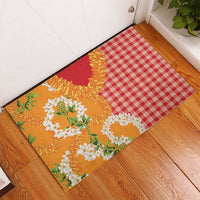 Prince Kuhio Aloha Hawaii Rubber Doormat Plumeria Ilima Lei Palaka Motifs