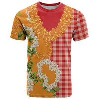 Prince Kuhio Aloha Hawaii T Shirt Plumeria Ilima Lei Palaka Motifs LT14 Red - Polynesian Pride