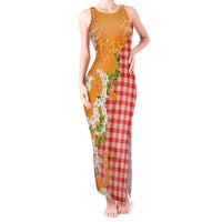Prince Kuhio Aloha Hawaii Tank Maxi Dress Plumeria Ilima Lei Palaka Motifs