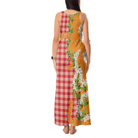 Prince Kuhio Aloha Hawaii Tank Maxi Dress Plumeria Ilima Lei Palaka Motifs