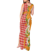 Prince Kuhio Aloha Hawaii Tank Maxi Dress Plumeria Ilima Lei Palaka Motifs