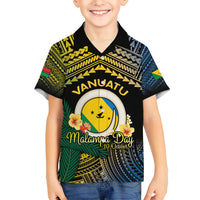 Personalised Malampa Day Family Matching Off Shoulder Short Dress and Hawaiian Shirt Vanuatu Provinces Polynesian Pattern