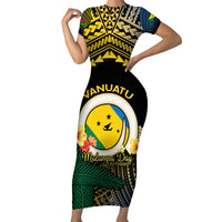 Personalised Malampa Day Short Sleeve Bodycon Dress Vanuatu Provinces Polynesian Pattern