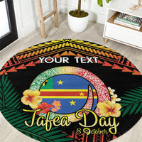 Personalised Tafea Day Round Carpet Vanuatu Provinces Polynesian Pattern LT14 Black - Polynesian Pride