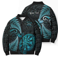 Personalised New Zealand Darts Bomber Puffer Jacket Happiness Is A Tight Threesome Maori Paua Shell - Polynesian Pride