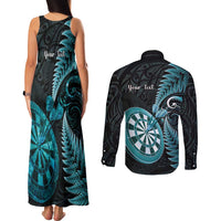 Personalised New Zealand Darts Couples Matching Tank Maxi Dress and Long Sleeve Button Shirt Happiness Is A Tight Threesome Maori Paua Shell