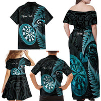 Personalised New Zealand Darts Family Matching Off Shoulder Maxi Dress and Hawaiian Shirt Happiness Is A Tight Threesome Maori Paua Shell