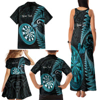 Personalised New Zealand Darts Family Matching Tank Maxi Dress and Hawaiian Shirt Happiness Is A Tight Threesome Maori Paua Shell