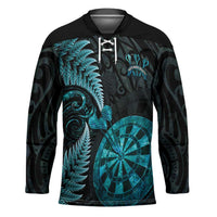 Personalised New Zealand Darts Hockey Jersey Happiness Is A Tight Threesome Maori Paua Shell LT14 Unisex Turquoise - Polynesian Pride