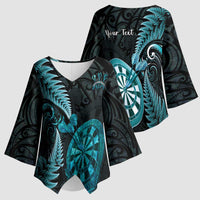 Personalised New Zealand Darts Kimono Sleeve Blouse Happiness Is A Tight Threesome Maori Paua Shell - Polynesian Pride