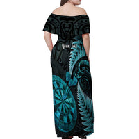 Personalised New Zealand Darts Off Shoulder Maxi Dress Happiness Is A Tight Threesome Maori Paua Shell