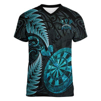 Personalised New Zealand Darts Women V-Neck T-Shirt Happiness Is A Tight Threesome Maori Paua Shell