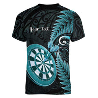 Personalised New Zealand Darts Women V-Neck T-Shirt Happiness Is A Tight Threesome Maori Paua Shell