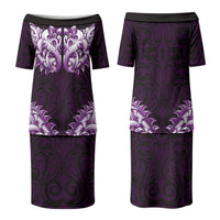 New Zealand Ta Moko Couples Matching Puletasi and Hawaiian Shirt Aotearoa Maori Chest Tattoo Purple LT14 - Polynesian Pride