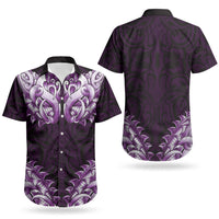 New Zealand Ta Moko Couples Matching Short Sleeve Bodycon Dress and Hawaiian Shirt Aotearoa Maori Chest Tattoo Purple LT14 - Polynesian Pride
