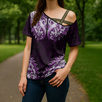 New Zealand Ta Moko Cross Shoulder Shirt Aotearoa Maori Chest Tattoo Purple LT14 - Polynesian Pride