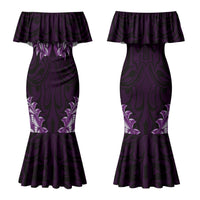 New Zealand Ta Moko Family Matching Mermaid Dress and Hawaiian Shirt Aotearoa Maori Chest Tattoo Purple LT14 Mom's Dress Purple - Polynesian Pride