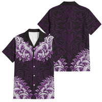 New Zealand Ta Moko Family Matching Puletasi and Hawaiian Shirt Aotearoa Maori Chest Tattoo Purple LT14 Dad's Shirt - Short Sleeve Purple - Polynesian Pride