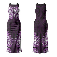 New Zealand Ta Moko Family Matching Tank Maxi Dress and Hawaiian Shirt Aotearoa Maori Chest Tattoo Purple LT14 Mom's Dress Purple - Polynesian Pride