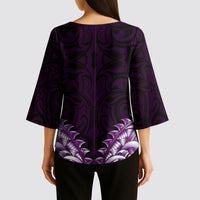 New Zealand Ta Moko Kimono Sleeve Blouse Aotearoa Maori Chest Tattoo Purple LT14 - Polynesian Pride
