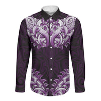New Zealand Ta Moko Long Sleeve Button Shirt Aotearoa Maori Chest Tattoo Purple LT14 Unisex Purple - Polynesian Pride