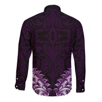 New Zealand Ta Moko Long Sleeve Button Shirt Aotearoa Maori Chest Tattoo Purple LT14 - Polynesian Pride