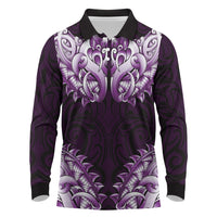 New Zealand Ta Moko Long Sleeve Polo Shirt Aotearoa Maori Chest Tattoo Purple LT14 Purple - Polynesian Pride