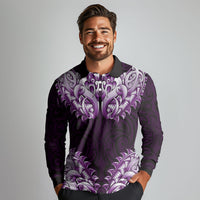 New Zealand Ta Moko Long Sleeve Polo Shirt Aotearoa Maori Chest Tattoo Purple LT14 - Polynesian Pride